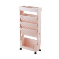 5-layer Movable Trolley Plastic Storage Rack for Student Books Vertical Bookshelves(Pink)