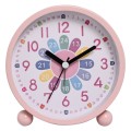 Children Educational Alarm Clock Desktop Mute Small Clock With Night Light, Style: Pink B
