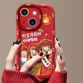 For iPhone 15 Puffy Phone Case Princess Please Fortune God Of Wealth Drop-Proof Phone Case(Red)