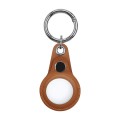 For Airtag Anti-Lost Positioning Tracker Water Drop-Shaped PU Fiber Leather Protective Case(Brown)