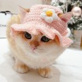 Pet Headgear Props Cats And Dogs Knitted Hat Headwear, Size: S(Pink Flower)
