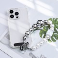 LEEU DESIGN Pearl Chain Mobile Phone Lanyard Camera Wrist Strap Bracelet(Silver White)