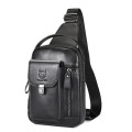 BULL CAPTAIN 122 Large-capacity Retro Cowhide Single-shoulder Crossbody Chest Bag with USB Port(Blac