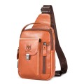 BULL CAPTAIN 122 Large-capacity Retro Cowhide Single-shoulder Crossbody Chest Bag with USB Port(Yell