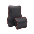 Leather Memory Foam All Season Car Seat Neck Support Cushion Headrest+Waist Pad(Black Red)