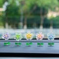 5pcs /Set Cute Cartoon Flower Car Shaking Ornament Car Dashboard Decoration, Style: Dark Color Green