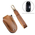 Hallmo Car Cowhide Leather Key Protective Cover Key Case for Tesla Model 3 B Style (Brown)