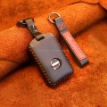 For Volvo Single Slit Style Car Cowhide Leather Key Protective Cover Key Case (Black)