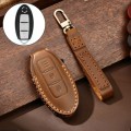 Hallmo Car Cowhide Leather Key Protective Cover Key Case for Nissan Sylphy 2-button (Brown)