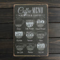 Coffee Menu Sheet Metal Drawing Metal Painting Tin Cafe Wall Tavern Poster Sign