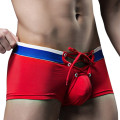 SUPERBODY Sexy Laced Up Underwear Cotton Breathable Low Waist Stitching Color U Convex Men Boxers
