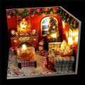 DIY Wooden Doll House Furniture Kits LED Light Miniature Christmas Room Puzzle Toy Gift Decor