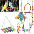 8 Pcs Pet Bird Toys Chewing Hanging Bell Parrot Swing Budgie Cockatrice Cage Set