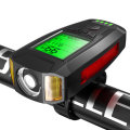 Black BIKIGHT 3-in-1 350LM COB Bike Light + USB Horn Lamp + Speed Meter LCD Screen 5-Modes Waterproo