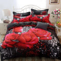 Cotton 3D Rose Bedding Sets Soft Duvet Cover Bedsheet Pillowcase Reactive Printed Bedclothes Queen B
