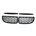 Pair Glossy Black Front Kidney Grilles Upper Hood Eyelids Diamond Style For BMW 3-Series E90 E91 200