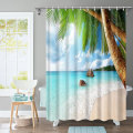 Bathroom Shower Curtain Washroom Tropical Beach Palm Trees 12 Hooks 180*180CM