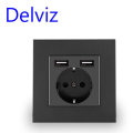 DELVIZ EU AC 110V-250V 16A Wall Embedded Double USB Household  Wall ... (PLUG: EUPLUG | COLOR: GREY)