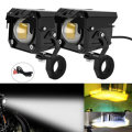 2Pcs Motorcycle LED Auxiliary Hi/Lo Beam Strobe Double Colors Fog Light Aluminum Alloy Safety Drivin