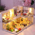Wooden Crafts DIY Handmade Assembly 3D Doll House Miniature Furniture Kit with LED Light Toy for Kid
