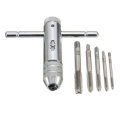 Drillpro T Handle Ratchet Tap Wrench with 5pcs M3-M8 Machine Screw Thread Metric Plug Tap