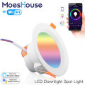 MoesHouse WiFi Smart LED Downlight 7W RGB+CW+WW Dimming Round Spot Light Work with Alexa Google Home