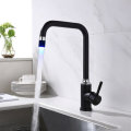 Intelligent Anti-Scald LED 3 Colors Matte Black Swivel Kitchen Faucet Tap Solid Brass Faucet Mixer T