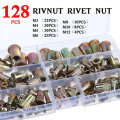 128Pcs Rivnut Rivet Nut Kit Round Head M3 M4 M5 M6 M8 M10 M12 Kit Set ABS Case