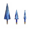 Drillpro 3Pcs 1/4 Inch Hex Shank HSS Blue-plated Step Drill Bit Set Spiral Groove Hole Cutter Tools