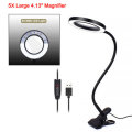 NEWACALOX Flexible 5X USB 3 Colors Lamp Magnifier Clip-on Table Top Desk LED Reading Large Lens Illu