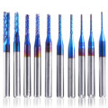 10Pcs 0.8-3mm Blue Nano Coating Engraving Milling Cutter Carbide End Mill CNC Router Bits 1/8 Inch S