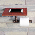 Vintage Toilet Roll Towel Holder Wooden Metal Retro Bathroom Standing Storage Holder