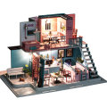 Handmade 3D Wooden Miniatures Doll House Pink Cafe Dollhouse Furniture Diy Miniature Toys for Girls