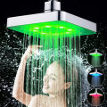 360 Adjustable 6 Inch LED Light Square Rain Shower Head Stainless Steel 3 Color Changing Temperatu