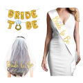 Bride To Be Wedding Veils Ring Crown Bridal Sash Party Decoration Set Gold Color Wedding Decor