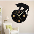 Emoyo ECY013 DIY Creative Coffee Cat Wall Clock Animal Wall Clock Quartz Wall Clock For Home Office