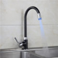 Black Plating Kitchen Sink Hot Cold Faucet Single Handle LED 3 Colors Changing Basin Mixer Tap