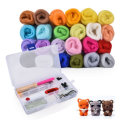 24 Color DIY Wool Felt Kit Needles Tool Set Handmade Needle Felting Mat Starter Fabric Sewing Kit fo