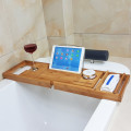 New Honana BX-816 Expandable Bamboo Bath Caddy Wine Glass Holder Tray Over Bathtub Rack Suppor