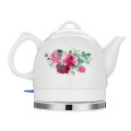 1.2L Electric Tea Water Kettle Ceramic Pot with Floral Rose Variable Temp White