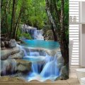 2x1.8CM Polyester 3D Waterfall Nature Scenery Bathroom Shower Curtain With Hooks