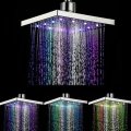 6 Inch ABS Square Showerhead 360 Adjustable Top Spray Water Temperature Controlled 7 Colors LED Au