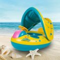 Baby Inflatable Swimming Float Ring PVC Lying Water Seat Boat Sunshade Pool Mattress with Canopy Kid