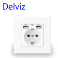 DELVIZ EU AC 110V-250V 16A Wall Embedded Double USB Household  W... (PLUG: EUPLUGUSB | COLOR: WHITE)
