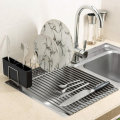 Dish Drying Rack Roll Up NO-Slip Silicone-coated Kitchen Multipurpose Sink Drainer Foldable Drain Sh