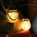 LED Solar Power Crackle Ball-shaped Mason Jar Copper Wire Hanging Lights for Outdoor Patio Tree Deco