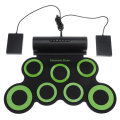 Portable Electronic Digital USB 7 Pads Roll up Set Silicone Green Electric Drum Kit with Drumsticks