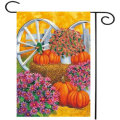 28`` x 40`` Pumpkin Wagon Wheel Fall Autumn Decorative House Flag Large Banner Decorations