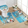 3PCS Set Blue Ocean Style Bathroom Set Pedestal Rug Lid Toilet Cover Bath Mat