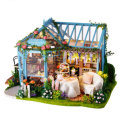 Cute Room Rose Garden Tea House DIY Handmade Assemble Doll House Kit Miniature Furniture Kit with Mu